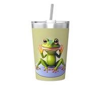 Thermos de voyage imprimé grenouille amusante faisant du yoga - Bouteille d'eau portable pour garder au chaud et au froid, tasse de voyage pour le bureau et le sport en voiture