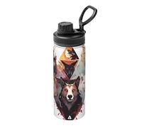Thermos en acier inoxydable avec loups et rennes, adapté pour le cyclisme, la gym, le basket-ball, les voyages, les sports de plein air - 532 ml