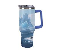 Thermos en acier inoxydable de 1,18 l avec poignée et couvercle à paille. Le design conique s'adapte au porte-gobelet de votre voiture. Thermos Iceberg à motif océan. Un must have pour le camping et