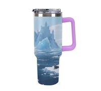 Thermos en acier inoxydable de 1,18 l avec poignée et couvercle à paille. Le design conique s'adapte au porte-gobelet de votre voiture. Thermos Iceberg à motif océan. Un must have pour le camping et