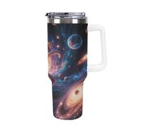 Thermos en acier inoxydable de 1,18 l avec poignée et couvercle à paille. Le design conique s'adapte au porte-gobelet de votre voiture. Thermos à motif trou de ver interstellaire Un must have pour le