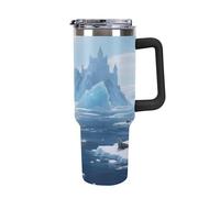 Thermos en acier inoxydable de 1,18 l avec poignée et couvercle à paille. Le design conique s'adapte au porte-gobelet de votre voiture. Thermos Iceberg à motif océan. Un must have pour le camping et