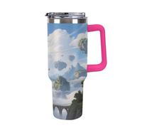 Thermos en acier inoxydable de 1,18 l avec poignée et couvercle à paille. Le design conique s'adapte au porte-gobelet de votre voiture, thermos à motif île dans le ciel, un must have pour le camping
