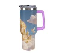 Thermos en acier inoxydable de 1,18 l avec poignée et couvercle à paille. Le design conique s'adapte au porte-gobelet de votre voiture. Thermos à motif Golden Palace Kingdom - Un must have pour le