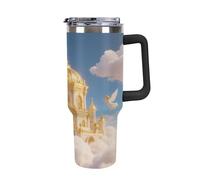 Thermos en acier inoxydable de 1,18 l avec poignée et couvercle à paille. Le design conique s'adapte au porte-gobelet de votre voiture. Thermos à motif Golden Palace Kingdom - Un must have pour le