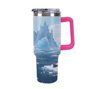 Thermos en acier inoxydable de 1,18 l avec poignée et couvercle à paille. Le design conique s'adapte au porte-gobelet de votre voiture. Thermos Iceberg à motif océan. Un must have pour le camping et