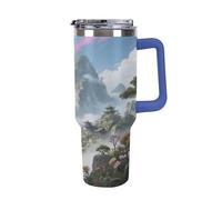 Thermos en acier inoxydable de 1,18 l avec poignée et couvercle à paille. Le design effilé s'adapte au porte-gobelet de votre voiture. Xianxia Thermos à motif de montagne de fées Un must have pour le
