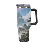 Thermos en acier inoxydable de 1,18 l avec poignée et couvercle à paille. Le design effilé s'adapte au porte-gobelet de votre voiture. Xianxia Thermos à motif de montagne de fées Un must have pour le