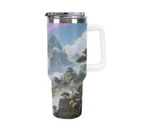 Thermos en acier inoxydable de 1,18 l avec poignée et couvercle à paille. Le design effilé s'adapte au porte-gobelet de votre voiture. Xianxia Thermos à motif de montagne de fées Un must have pour le