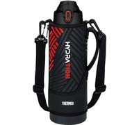 Thermos FJS-1500F BKOR Bouteille de sport isotherme de 1,5 l, noir et orange, pour isolation du froid, avec pochette et bandoulière