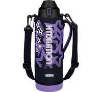 Thermos FJS-1500F BKPL Bouteille de sport isolée sous vide, 4,1 gal/1,5 L, noir et violet, pour isolation froide, avec sac et bandoulière