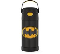 THERMOS FUNTAINER Bouteille d'eau avec paille - 355 ml - Bouteille d'eau isotherme en acier inoxydable pour enfants avec couvercle, motif Batman
