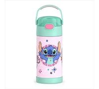 THERMOS FUNTAINER Bouteille d'eau avec paille - 355 ml - Bouteille d'eau isotherme en acier inoxydable pour enfants avec couvercle, motif Stitch