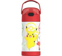 Thermos FUNTAINER Bouteille isotherme en acier inoxydable avec paille pour enfants, 355 ml, motif Pokémon