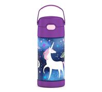 THERMOS FUNTAINER Bouteille isotherme en acier inoxydable avec paille pour enfants, motif licorne spatiale 355 ml