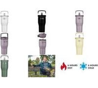 Thermos Gobelet à paille à rabat avec paille et anse, 0,85 l, blanc mat | Refreshing Series Gobelet isotherme à double paroi en acier inoxydable pour les déplacements et la maison Blanc 6 h