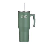 Thermos Gobelet avec paille et anse, 1,10 l, vert mat | Gobelet isotherme à double paroi en acier inoxydable, pour les déplacements et la maison, vert, série Refreshing