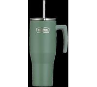 Thermos REFRESHING SERIES - Gobelet isotherme - 1,1 l - Vert mat - Avec paille et poignée - Pour les déplacements, le travail ou la maison - Double paroi en acier inoxydable neutre au goût