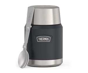 Thermos Icon Food Jar - Pot alimentaire de 0,47 l - Gris foncé mat graphite - 470 ml - Double paroi en acier inoxydable 18/8 - Garde au chaud et au froid - Avec cuillère pliable - Fond antidérapant -