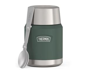 Thermos Icon Food Jar Pot alimentaire en acier inoxydable 18/8 à double paroi Vert mat/forêt avec cuillère pliable et fond antidérapant 0,47 l