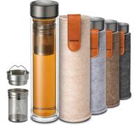 Thermos Verre Avec Infuser 500 Ml - Verre À Double Paroi Avec Housse En Feutre - Résistant À La Chaleur - Étanche - Lavable Au Lave-Vaisselle (Beige)