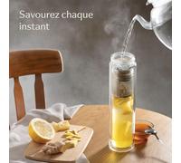 Thermos Verre Avec Infuser 500 Ml - Verre À Double Paroi Avec Housse En Feutre - Résistant À La Chaleur - Étanche - Lavable Au Lave-Vaisselle (Beige)