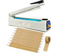 Thermoscelleuse Machine 300mm Scelleuse de Sacs en Plastique PP PE, Scelleuse à Impulsions, Largeur de joint de 5mm, 220V Impulse Bag Heat Sealer,8 Pièces Supplémentaires,Chiffon de remplacement de 5m