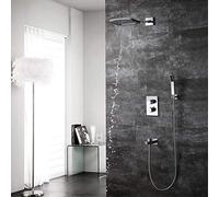 Thermostat argenté Maison Murale Secteur Booster Cascade Top Spray Sapper cuivre Robinet système de Douche 4 Modes Beaux Pratiques