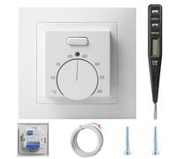 Thermostat d'ambiance pour chauffage au sol 230 V - Régulateur de température mécanique avec interrupteur marche/arrêt - Encastré/en saillie - Commande analogique pour chauffage et climatisation