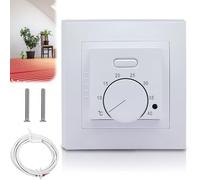 Thermostat de Chauffage par Le Sol, Thermostat de Chauffage par Le Sol encastré 230V 16A, Chauffage par Le Sol mécanique avec sonde de Sol de 3 mètres, Interrupteur de contrôle de température, Blanc