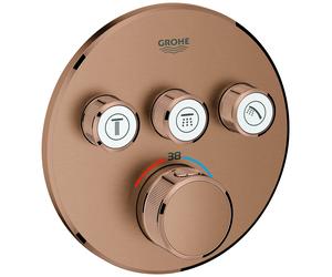 Thermostat Grohe Grohtherm SmartControl avec trois vannes d'arrêt, rosette murale ronde, 29121DL0, Couleur: coucher de soleil chaud brossé