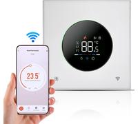 Thermostat Intelligent pour Maison Eau Chauffage Electrique Eau Chaudière Gaz WiFi AC Thermostat avec APP/Contrôle vocal VA Ecran digital tactile Lumière colorée et bouton ajustable 5+1+1 Mode de Prog