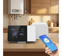 Thermostat intelligent sans fil, support vocal, pour contrôle par application Tuya, avec une fonction antigel, chauffage réglable et gestion de la température (sans WiFi)