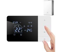 Thermostat Intelligent WiFi - Contrôleur Programmable Écran Tactile Pour Chaudière Gaz Chauffage Et Climatisation | Commande Vocale Et Application, WiFi 2,4GHz, Plage 5-60°C, Noir/Blanc, 14x8.1x2cm