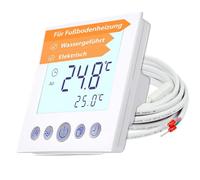 Thermostat numérique encastré blanc avec écran de 8 cm de diagonale - Programmation hebdomadaire - Sécurité enfant - Pour chauffage au sol électrique ou à eau