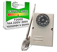 Thermostat universel F2000 Taille capillaire Ø 6 x 1500 mm -30 °C / +30 °C 220 V-380 V 16 A pour une utilisation comme thermostat réfrigérateur climatisé ONIX TECH