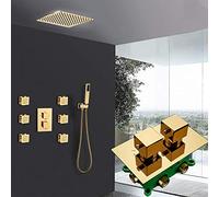 Thermostatic Shower Faucets Set Gold 3-Way Embedded Golden Thermostatic Mixer Tap with 6Pcs Massage Jets Bath Shower Set-8 inch Full Set (12 inch Full Set)