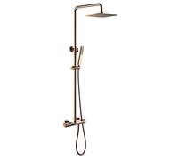 Thermostatic Shower System Rose Gold Shower Faucet Set Brass Shower Combo Set Wall Mounted Rain Mixer Shower with Waterfall Tub Spout, Handheld Shower, Shower Head