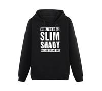 THERULER Will The Real Slim Shady Please Stand Up Mens Pullover Hoodies Casual Black Hoody Cotton Graphic Unisex Sweatshirts M