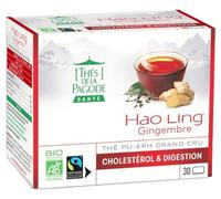 Thés de La Pagode - Thé Hao Ling Gingembre Bio - Idéal Cholestérol, Transit et Digestion - Agriculture Biologique, Ecocert, Commerce Équitable - Infusion Thé Vert + Pu-erh + Wulong - 30 Sachets