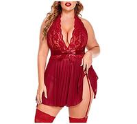 TheSosy Lingerie Femme Sexy Ensemble Lingerie en Dentelle avec Strings Col V Robe de Nuit Femme Transparent sous-vêtements Sexy Dentelle Nuisette