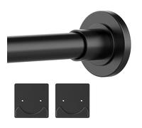 Thestoa Tringle à rideau de douche réglable de 76,2 à 203,2 cm avec support, tringle de douche antirouille et tension à ressort sans perçage, tringle à rideau de douche noire pour salle de bain