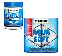Thetford Lot WC Chimique liquéfiant Aqua KEM Blue Sachets + Papier Toilette Aqua Soft