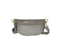 TheWan Demi Lune Petit Sac Banane Sac Poitrine Italien Cuir Italien Femme, Sac Demi Lune Porté Ceinture et de Travers Cuir Vachette,Dimensions: H12 x L 22 x P 5 cm (Argent)