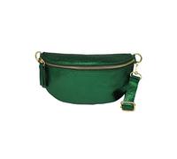TheWan Demi Lune Petit Sac Banane Sac Poitrine Italien Cuir Italien Femme, Sac Demi Lune Porté Ceinture et de Travers Cuir Vachette,Dimensions: H12 x L 22 x P 5 cm (Vert Irisé)