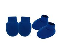 Thewasc 1 ensemble de moufles en coton pour nourrissons, anti-rayures, gants et chaussettes doux et respirants pour garçons et filles de 0 à 6 mois, chaussons en coton doux, bleu marine, Taille unique
