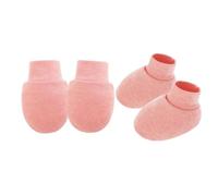 Thewasc 1 ensemble de moufles en coton pour nourrissons, anti-rayures, gants et chaussettes doux et respirants pour garçons et filles de 0 à 6 mois, chaussons en coton doux, Poudre de crevettes
