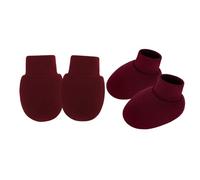 Thewasc 1 ensemble de moufles en coton pour nourrissons, anti-rayures, gants et chaussettes doux et respirants pour garçons et filles de 0 à 6 mois, chaussons en coton doux, rouge vin, Taille unique