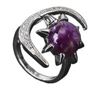 Thewasc Bagues en cristal étincelant confortables à porter avec des pierres précieuses naturelles, bijoux de doigt tendance en cristal accessoire lune et étoiles, taille unique, Comme décrit, Comme