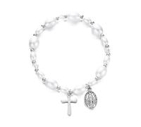 Thewasc Breloque rétro avec crucifix irrégulier et perles d'imitation pour tous les jours Accessoire de mode Bracelet de perles, taille unique, Comme décrit
